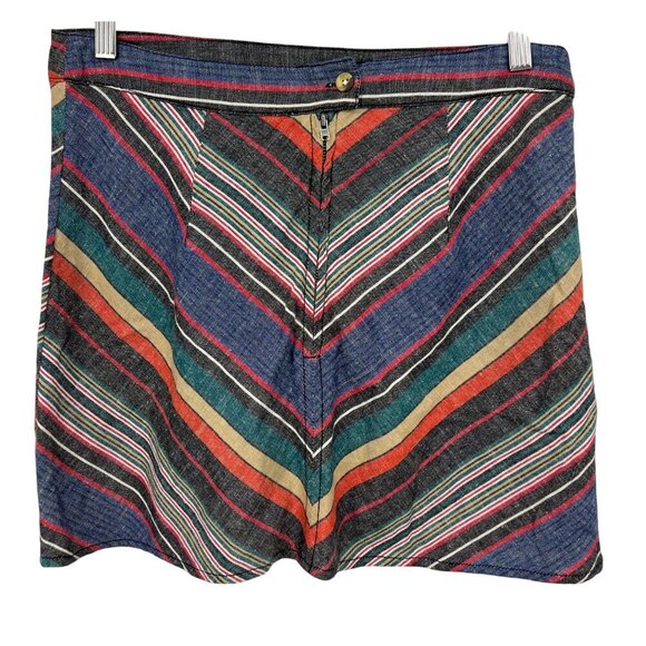 Free People Chevron Stripe High-Waist Skirt Size 6 Linen Vintage Red Combo New - Picture 4 of 8